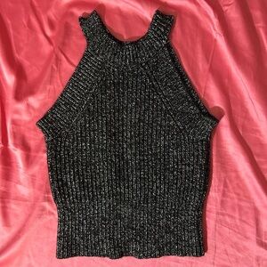 Black Sleeveless Ribbed Women's Top
